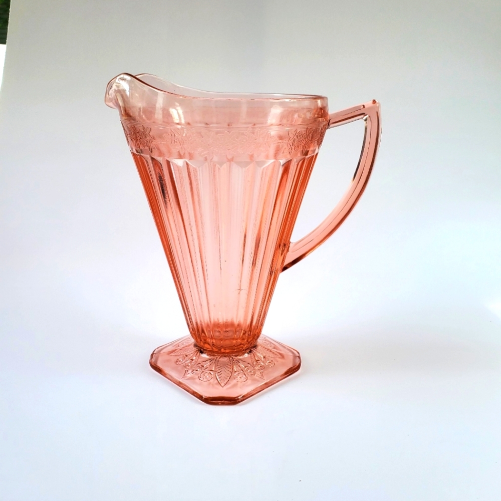 Jeanette Adam Pink Depression Glass 32 oz Pitcher Elegant Cottagecore